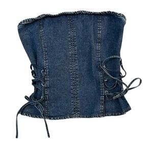 Lonestar Corset-Style Strapless Denim Top Womens Large Boho Festival Western